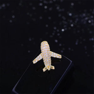 Copper Zircon Airplane Lapel Pin Women Men Shirt Collar Mini Plane Brooch