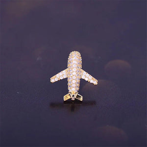 Copper Zircon Airplane Lapel Pin Women Men Shirt Collar Mini Plane Brooch