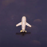 Copper Zircon Airplane Lapel Pin Women Men Shirt Collar Mini Plane Brooch