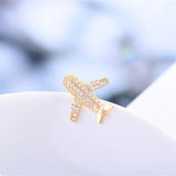 Copper Zircon Airplane Lapel Pin Women Men Shirt Collar Mini Plane Brooch
