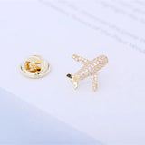 Copper Zircon Airplane Lapel Pin Women Men Shirt Collar Mini Plane Brooch