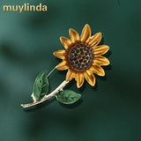 Muylinda Sunflower Enamel Pin Brooch Jewelry Vintage Women Banquet Clothes Clip