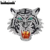 Baiduqiandu Rhinestone Roaring Tiger Brooches Women Men Big Tiger Head