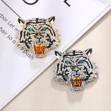 Baiduqiandu Rhinestone Roaring Tiger Brooches Women Men Big Tiger Head