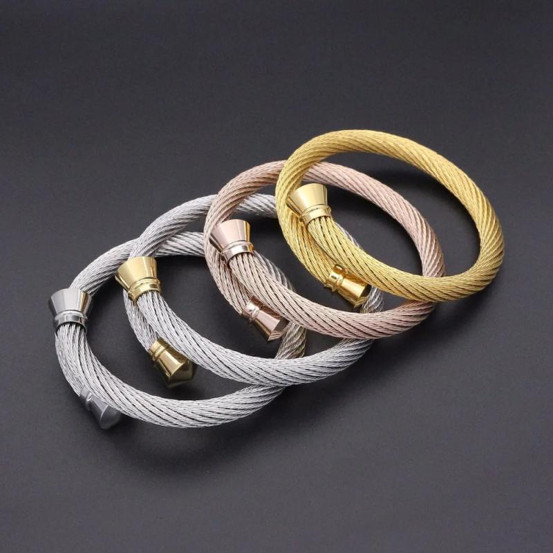 Stainless Steel Wire Twist Cable Cuff Bracelet For Women
