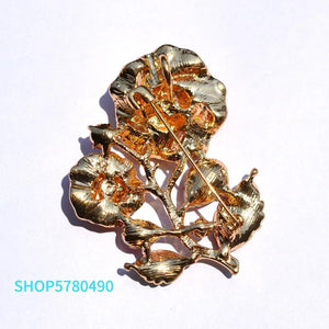 Red Rhinestone Rose Brooch for Women Girls