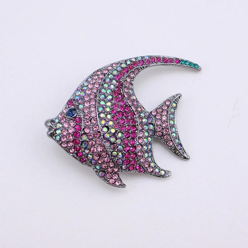 Angelfish Fish Brooch - Fuchsia Stones - Bridal Wedding Ornament