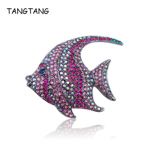 Angelfish Fish Brooch - Fuchsia Stones - Bridal Wedding Ornament