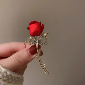 Lady Rose Flower Brooches Rhinestone Corsage Banquet Dress Pin