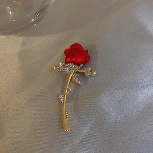 Lady Rose Flower Brooches Rhinestone Corsage Banquet Dress Pin
