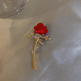 Lady Rose Flower Brooches Rhinestone Corsage Banquet Dress Pin