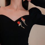 Lady Rose Flower Brooches Rhinestone Corsage Banquet Dress Pin