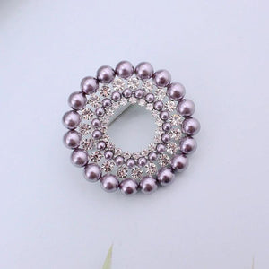Round Wreath Brooch Wedding Rhinestone Pearls Bridal Pin