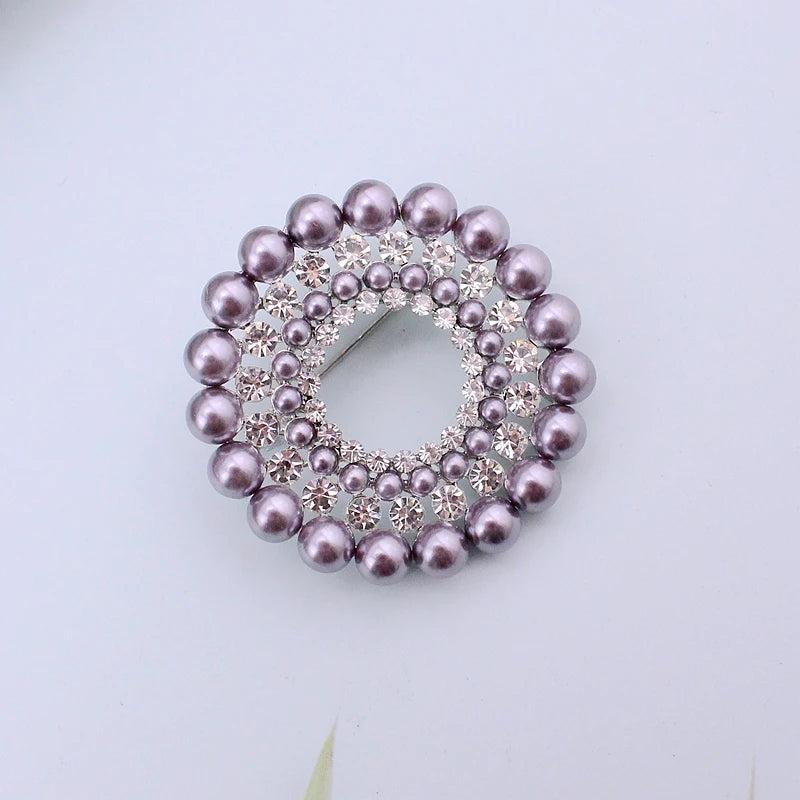 Round Wreath Brooch Wedding Rhinestone Pearls Bridal Pin