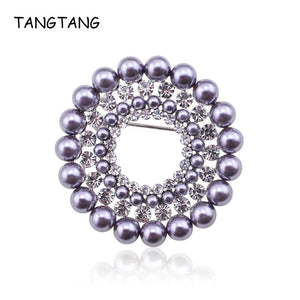 Round Wreath Brooch Wedding Rhinestone Pearls Bridal Pin