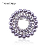 Round Wreath Brooch Wedding Rhinestone Pearls Bridal Pin