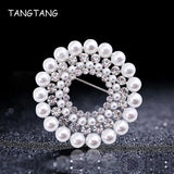 Round Wreath Brooch Wedding Rhinestone Pearls Bridal Pin