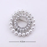 Round Wreath Brooch Wedding Rhinestone Pearls Bridal Pin