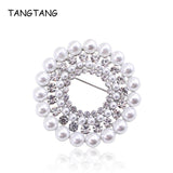 Round Wreath Brooch Wedding Rhinestone Pearls Bridal Pin
