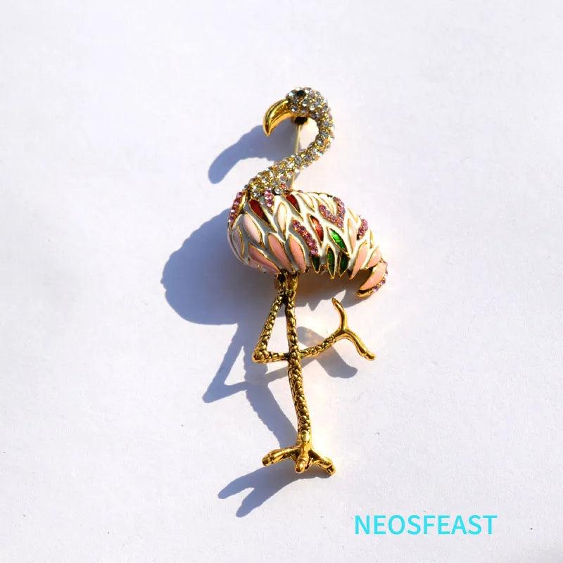 Flamingo Rhinestone Brooch Enamel Coat Pin