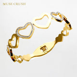 Heart Bracelet Stainless Steel Cubic Zirconia Cuff Bangle