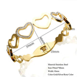 Heart Bracelet Stainless Steel Cubic Zirconia Cuff Bangle