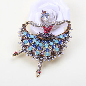 Large Rhinestone Girl Brooch Retro Dance Lady Office Party Gift