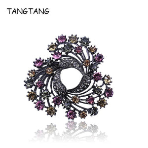 Colorful Rhinestone Wreath Flower Brooch Pin Classic Women Scarf Jewelry
