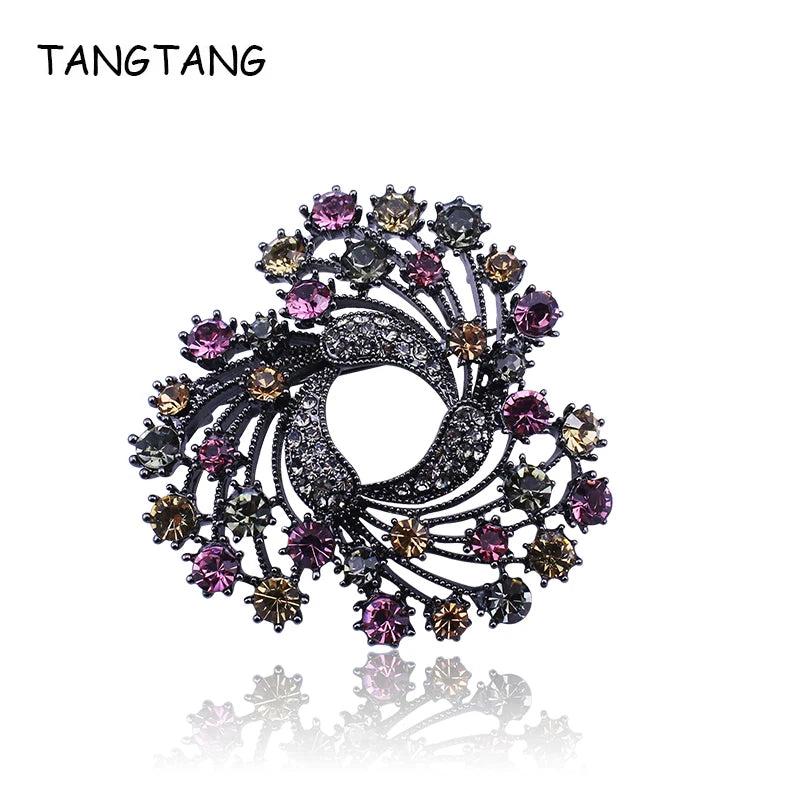 Colorful Rhinestone Wreath Flower Brooch Pin Classic Women Scarf Jewelry