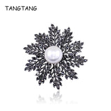 Vintage Sparkling Snowflake Brooch with Pearl Accent