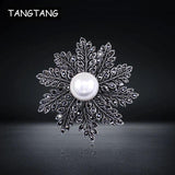 Vintage Sparkling Snowflake Brooch with Pearl Accent