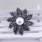 Vintage Sparkling Snowflake Brooch with Pearl Accent