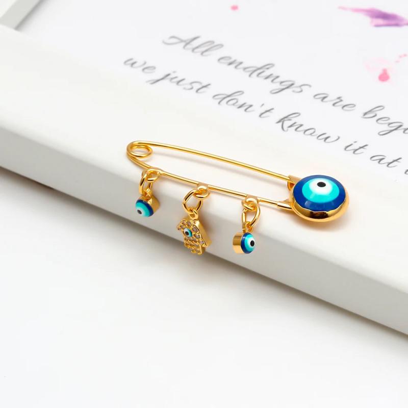 Silver Micro Pave Hamsa Hand Charm Brooch Pin for Women Men