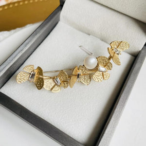 Freshwater Pearl Apricot Leaf Butterfly Brooch