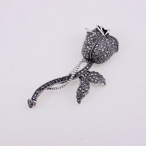 Vintage Full Rhinestone Rose Brooch Pin