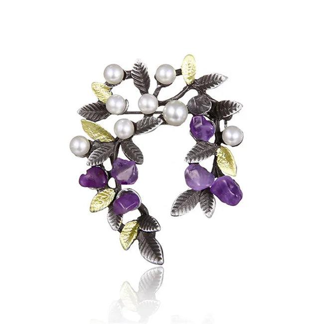Vintage Style Pearl Leaf Brooch Pin Wedding Jewelry