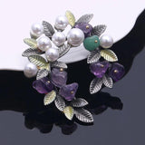 Vintage Style Pearl Leaf Brooch Pin Wedding Jewelry