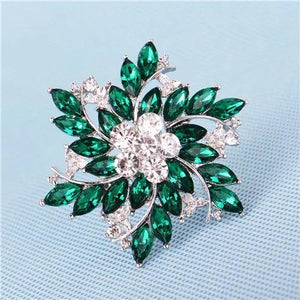 Green Flower Brooch Female Gift Rhinestone Bridal Wedding Jewelry