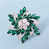 Green Flower Brooch Female Gift Rhinestone Bridal Wedding Jewelry