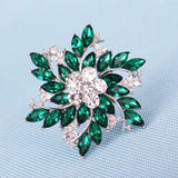 Green Flower Brooch Female Gift Rhinestone Bridal Wedding Jewelry