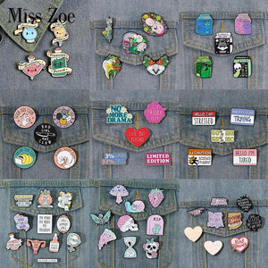 Enamel Pins Set Custom Cartoon Slogan Brooch Lapel Badge Feminism Punk Jewelry