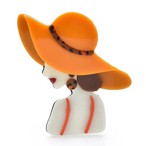 Acrylic Sunhat Lady Brooches Modern Girl Pin
