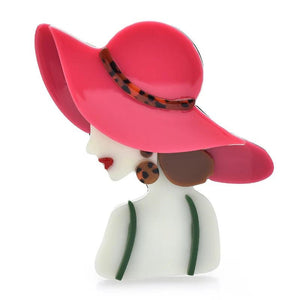 Acrylic Sunhat Lady Brooches Modern Girl Pin