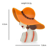 Acrylic Sunhat Lady Brooches Modern Girl Pin