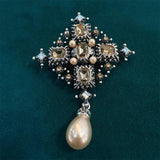 Muylinda Vintage Cross Brooch Pin Champagne Crystal Metal Brooch
