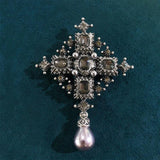Muylinda Vintage Cross Brooch Pin Champagne Crystal Metal Brooch
