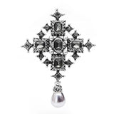 Muylinda Vintage Cross Brooch Pin Champagne Crystal Metal Brooch