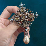 Muylinda Vintage Cross Brooch Pin Champagne Crystal Metal Brooch