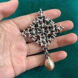 Muylinda Vintage Cross Brooch Pin Champagne Crystal Metal Brooch