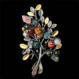 Women Retro Natural Stones Tree Brooches Pearl Stone Leaf Big Brooch Jewelry